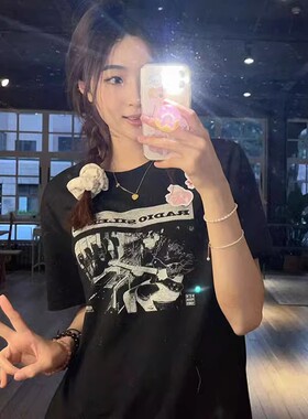 Brandy BM新美式纯棉黑色radio摇滚宽松短袖T恤女圆领印花上衣潮