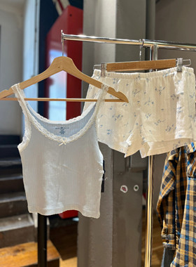 Brandy Girl bm纯欲少女蓝色蕾丝边打底显瘦内搭吊带背心外穿上衣