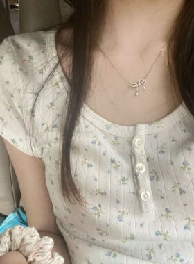 Brandy girl泫雅风bm上衣女短袖碎花ins甜美夏设计感短款T恤女
