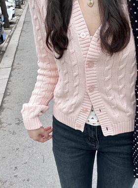 Brandy BM秋季新款bm针织开衫v领麻花纯欲甜美显瘦百搭上衣外套