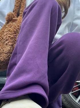 brandy girl bm紫色抽绳卫裤女春秋季bm直筒阔腿裤运动休闲长裤