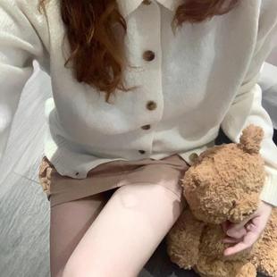 上衣Bm长袖 女秋冬新款 毛衣外套 奶白色翻领纽扣针织开衫 Brandy美式