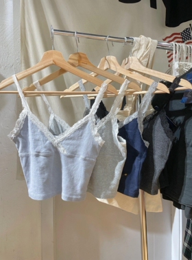 Brandy bm韩系甜辣拼接蕾丝边吊带小背心女夏季ins短内搭显瘦上衣