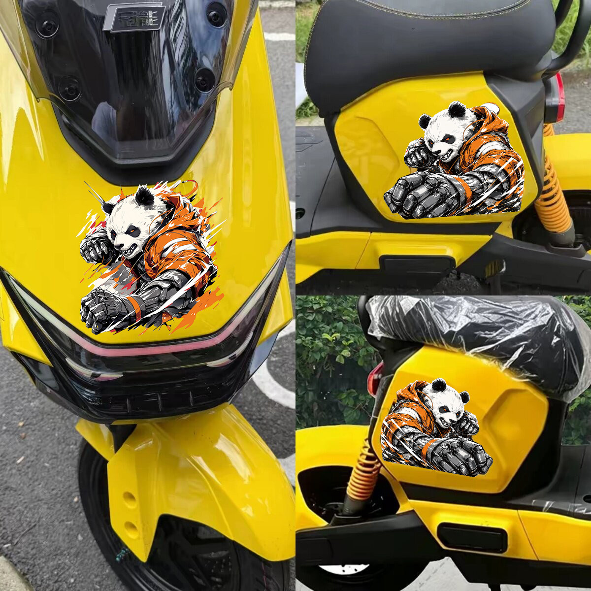 适用雅迪白鲨二代和成天下电动车贴纸改装饰武士熊猫大黄蜂反光贴