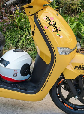 适用光阳KR50摩托车头创意文字诸事皆顺3D立体桃花改装饰马里奥贴