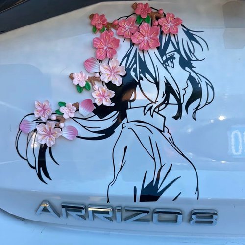 3d立体电动车汽车樱花桃花瓣车贴