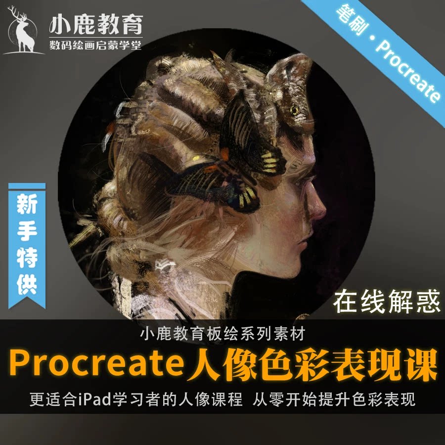 小鹿教育游戏CG原画系列教学-Procreate油画厚涂人物肖像写实教程