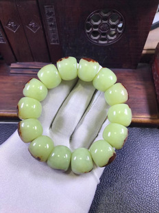 天然和田玉黄白河磨玉火燎皮大手链154克厂家直销定制定做正品