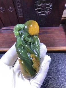 析木绿河磨玉寿星佬手把件128克纯天然和田玉厂家直销定制定做