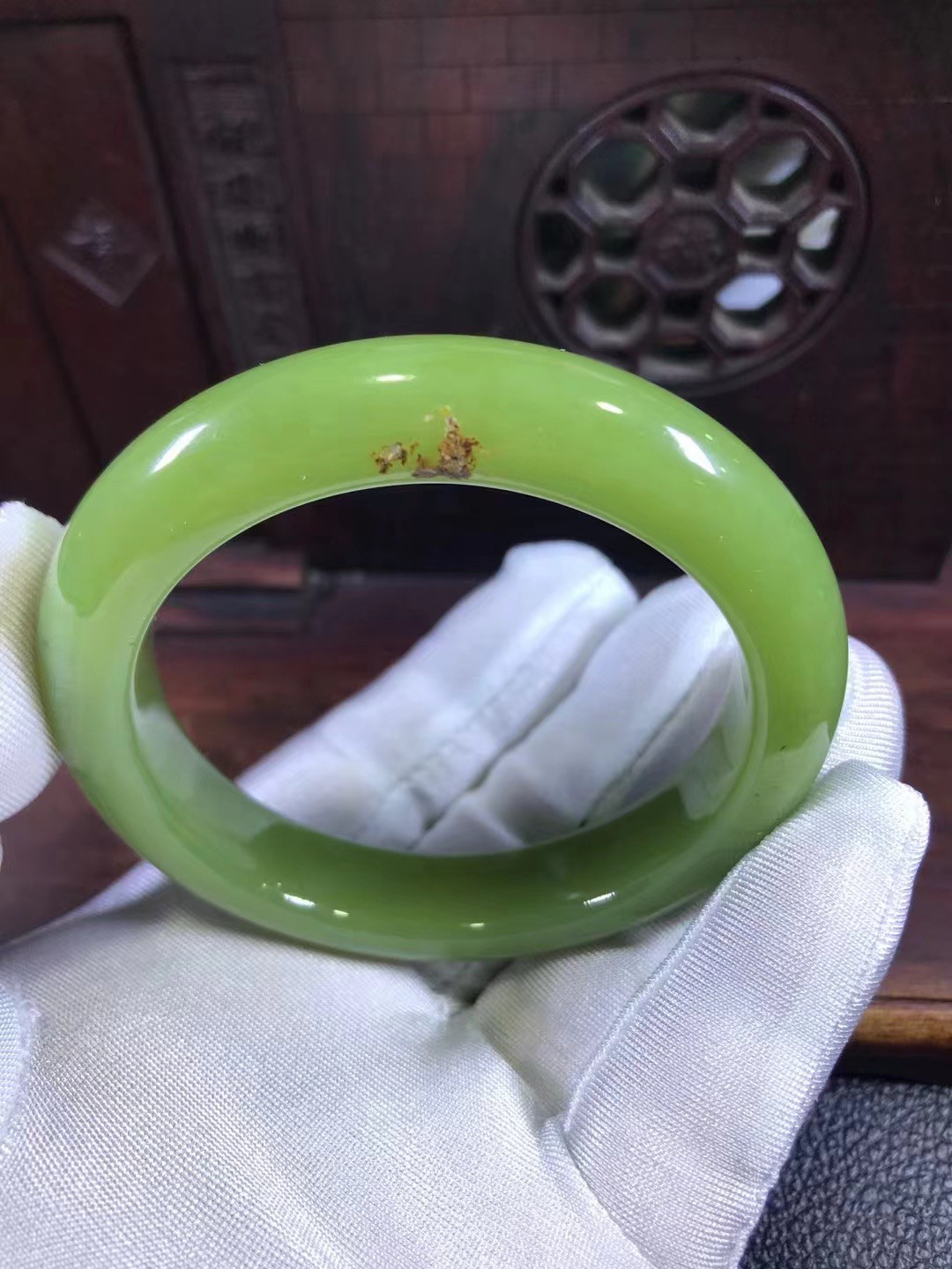 天然析木河磨玉黄绿手镯东北籽料绿色收藏和田玉无结构58口64.5克