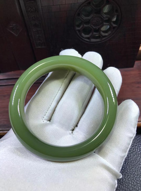 和田玉析木绿二细料手镯玉镯镯子没有结构玉质细腻重69.8克