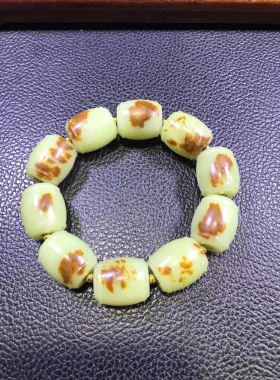 天然岫岩玉析木河磨玉手串手链原石手链东北籽料手串和田玉黄白老