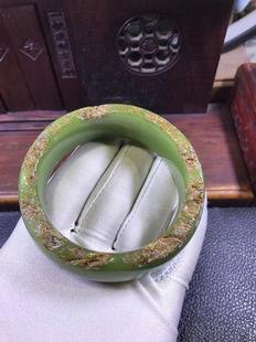 纯天然东北籽料析木黄绿河磨玉58口宽版手镯105克女士玉镯子定制