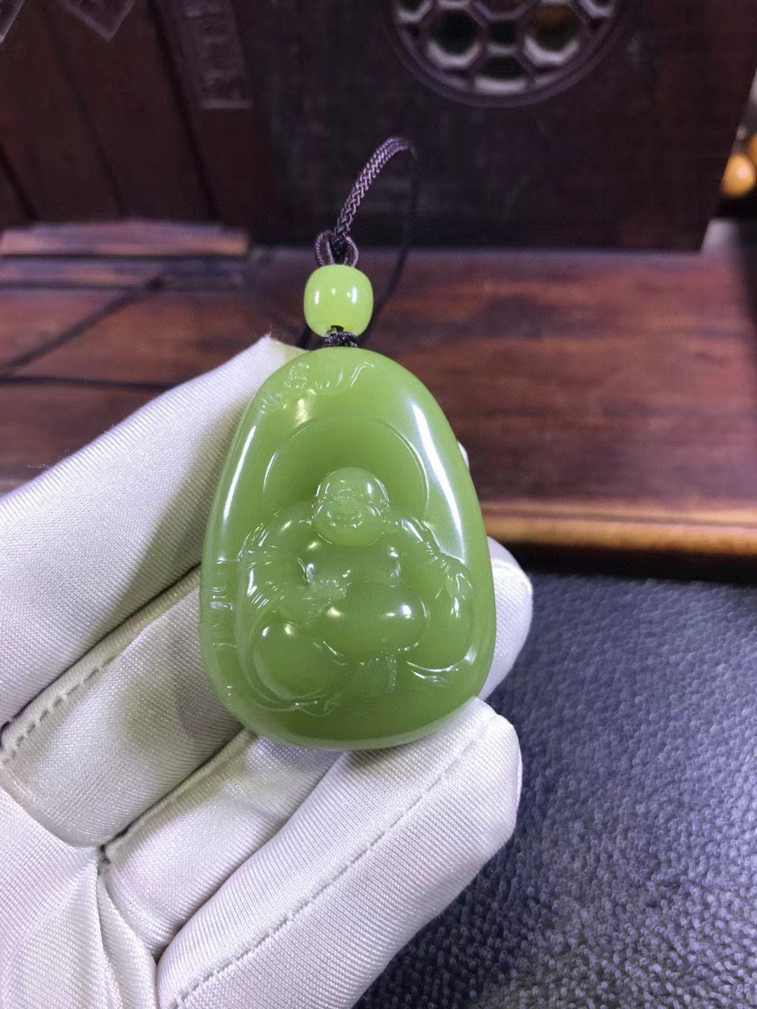 天然和田玉籽料析木黄绿河磨玉1718明星料大肚佛挂坠39克没有结构