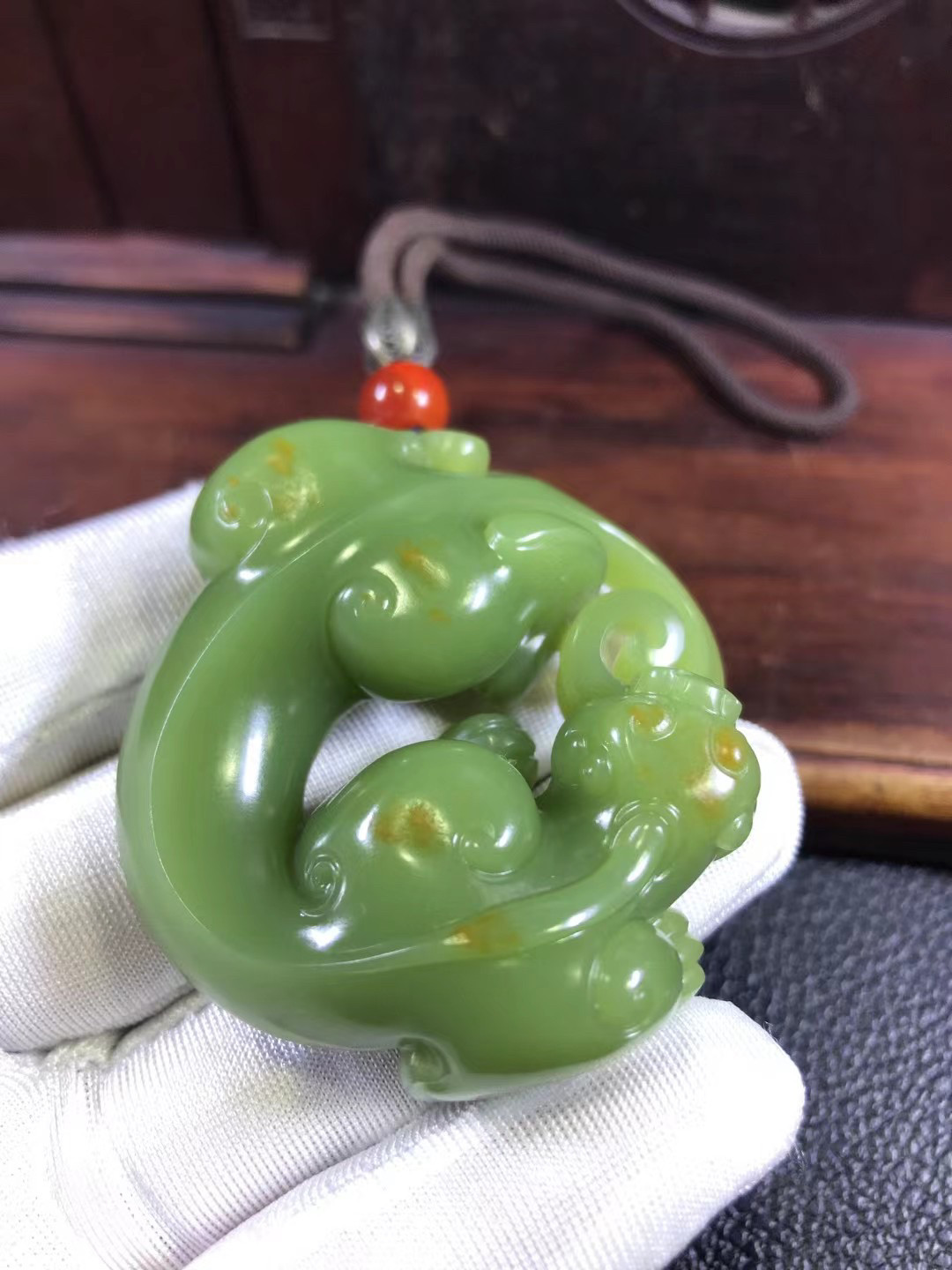 析木河磨玉貔貅挂件天然玉石螭龙手把件重60克绿色精品无结构和