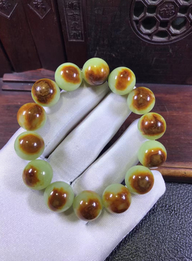 天然析木河磨玉手链圆珠手串和田玉东北籽料男士手串大珠子86克