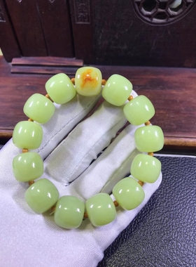 黄白河磨玉一粒皮老形手链手串重95克精品原生态一手货源可定制