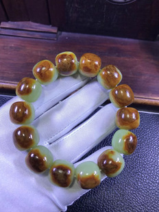 和田玉黄白老玉河磨玉粒粒带皮手串手链重114克东北籽料手镯定制