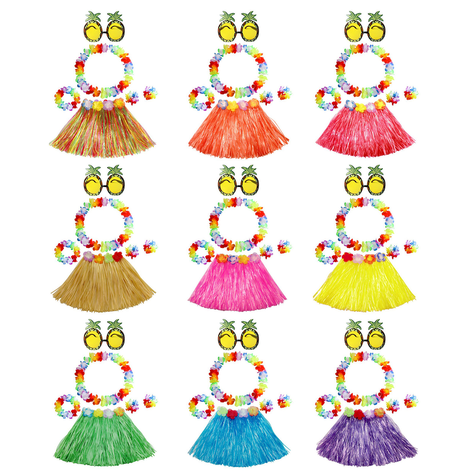成人30CM单层双层草裙经典花环四件套菠萝眼镜6件套组合套装表演