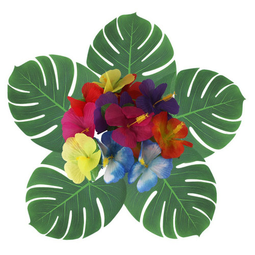 夏威夷草裙舞配饰棕榈龟背叶大中小号花卉叶子装饰仿真花环头饰