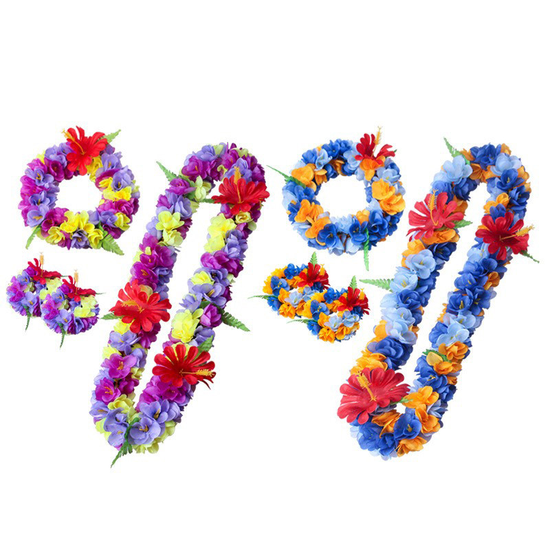 草裙舞套装仿真花朵项链花环4件套新款成人儿童沙滩旅行装饰道具