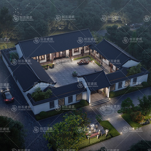 一层豪华新中式大气四合院别墅图纸带院子农村自建房设计图