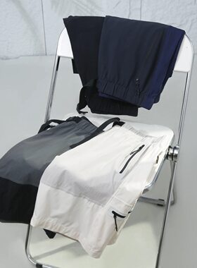 夏季男女同款速干短裤拼接设计压胶拉链口袋可调节腰带 HT24113