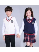 Áo vest bé trai mùa xuân và mùa thu trẻ em len áo len nữ đại học áo len gió phiên bản Hàn Quốc của trẻ em lớn đan mỏng - Áo ghi lê