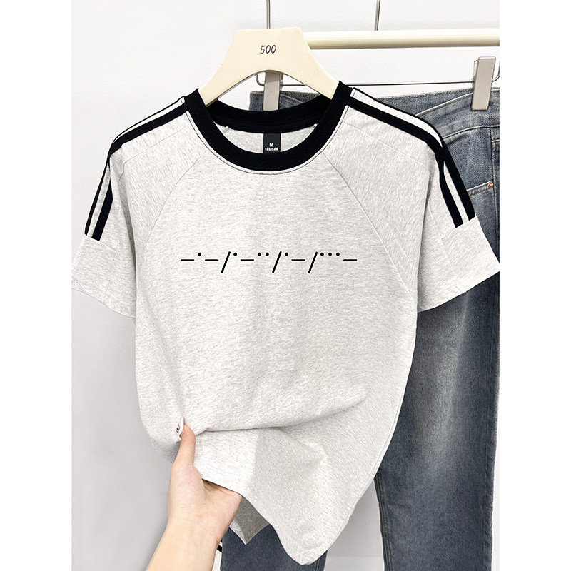 THREE-BAR DESIGN SENSE SHORT SLEEVE T-SHIRT MENS AND WOMENS SUMMER 2024 NEW AMERICAN FASHION BRAND COTTON LOOSE HALF-SLEEVED TOP