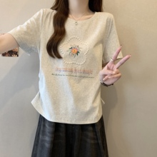 夏季大码甜美设计感小众短袖t恤女2025新款法式显瘦甜辣胖mm上衣