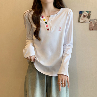 T恤V领慵懒上衣 大码 女装 春秋设计感内搭打底衫 微胖mm显瘦正肩长袖
