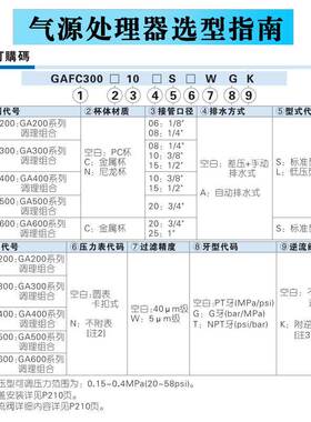 亚德客二联件过滤器油水分离器 GAFC20008S/30010/40015/600C25AS