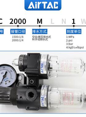 亚德客AFC/AFR1500/2000油水分离过滤器空压机气动调压阀二联件