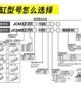 SMC紧凑型迷你气缸JCMBZ20/25/32/40-25/75/100/150/200/250/300