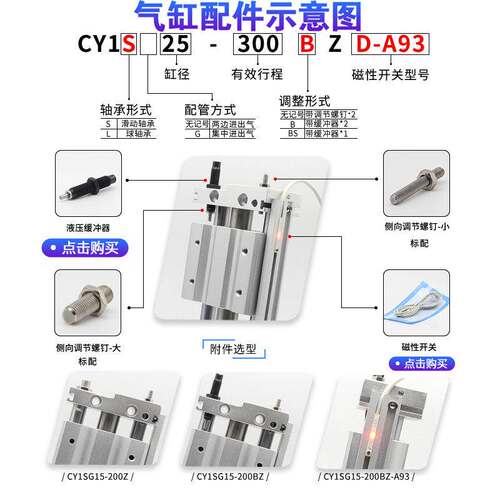 SMC无杆气缸CY1S6-CY1SG10-CDY1S15-20-25-32-40-100-200-300Z