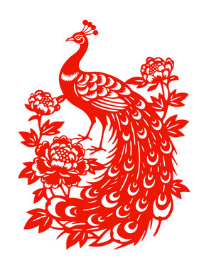 孔雀窗花富贵孔雀静电贴纸瑞兽剪纸玻璃门贴窗贴无胶双面红色水贴