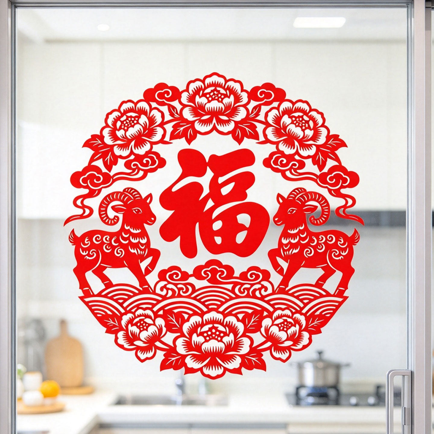 福字窗花新年静电贴纸羊年客厅玻璃门贴厨房窗贴2027春节新年水贴