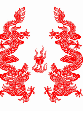 双龙戏珠窗花静电贴纸12生肖龙喜庆装饰玻璃贴门双面红色擦水贴