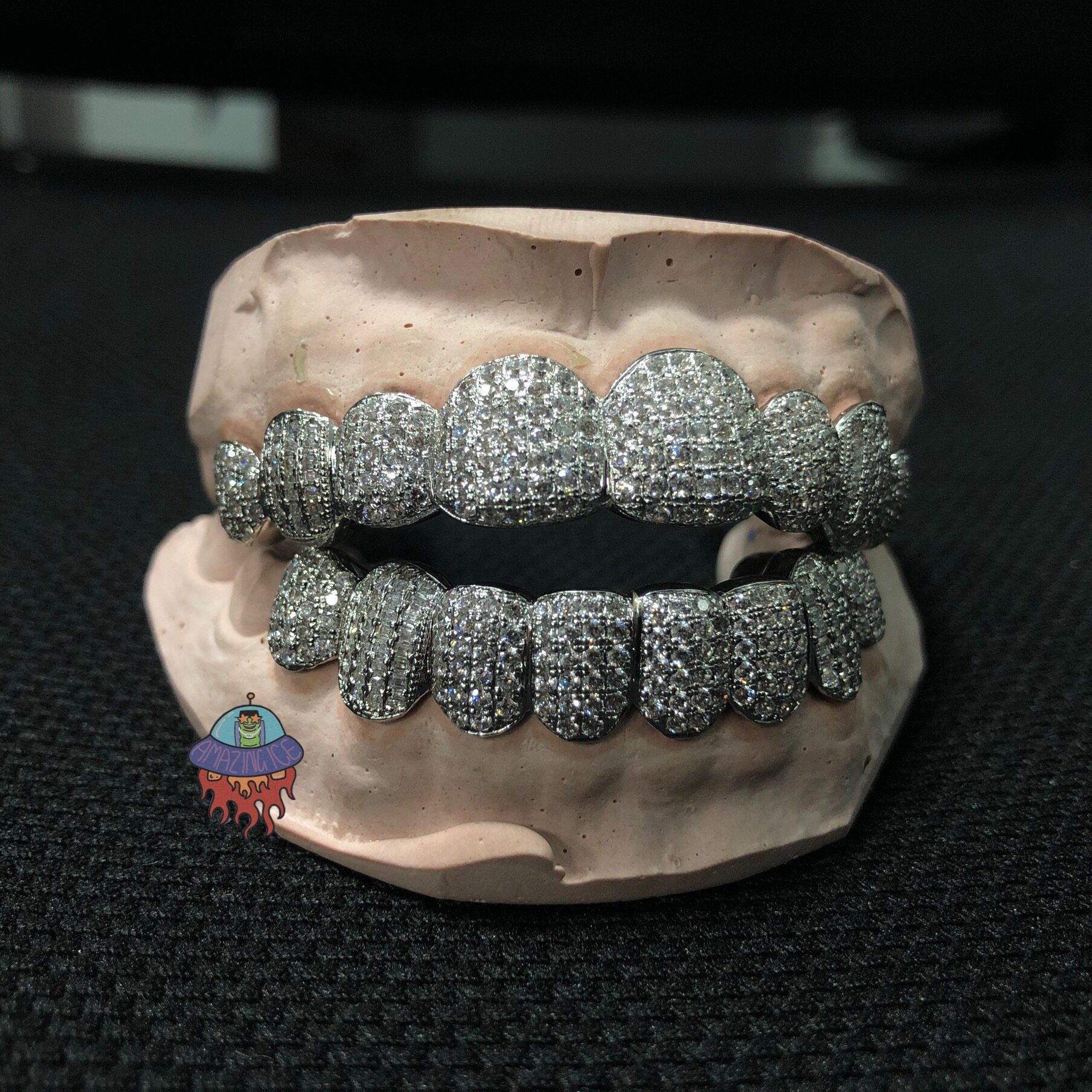 925银 嘻哈牙套定制 手工镶嵌 纯银 hiphop Grillz