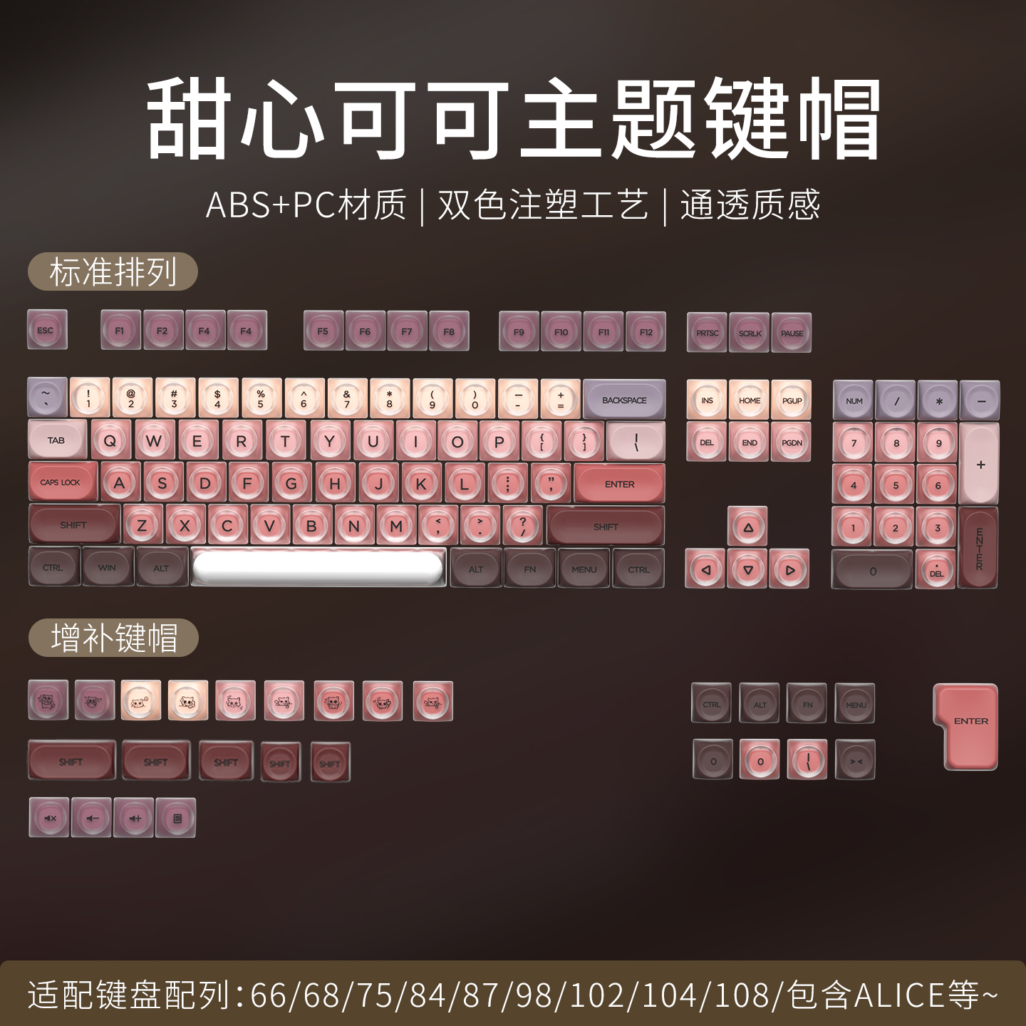 雷咖泽甜心可可主题粉底液高颜值键帽磨砂透光PC+ABS材质MOA高度