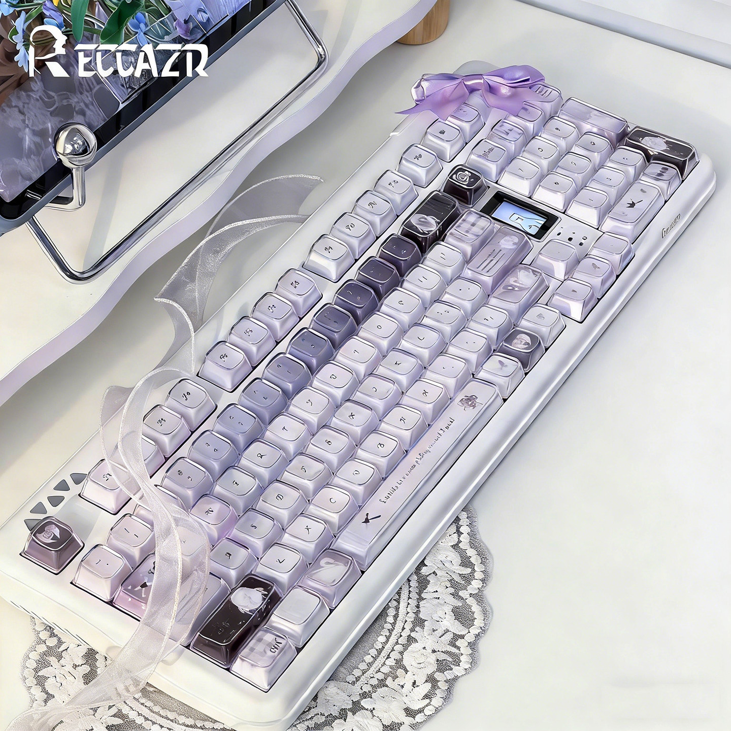 雷咖泽天鹅之境紫色热升华KDA高度双层琥珀女生十字轴高颜值键帽