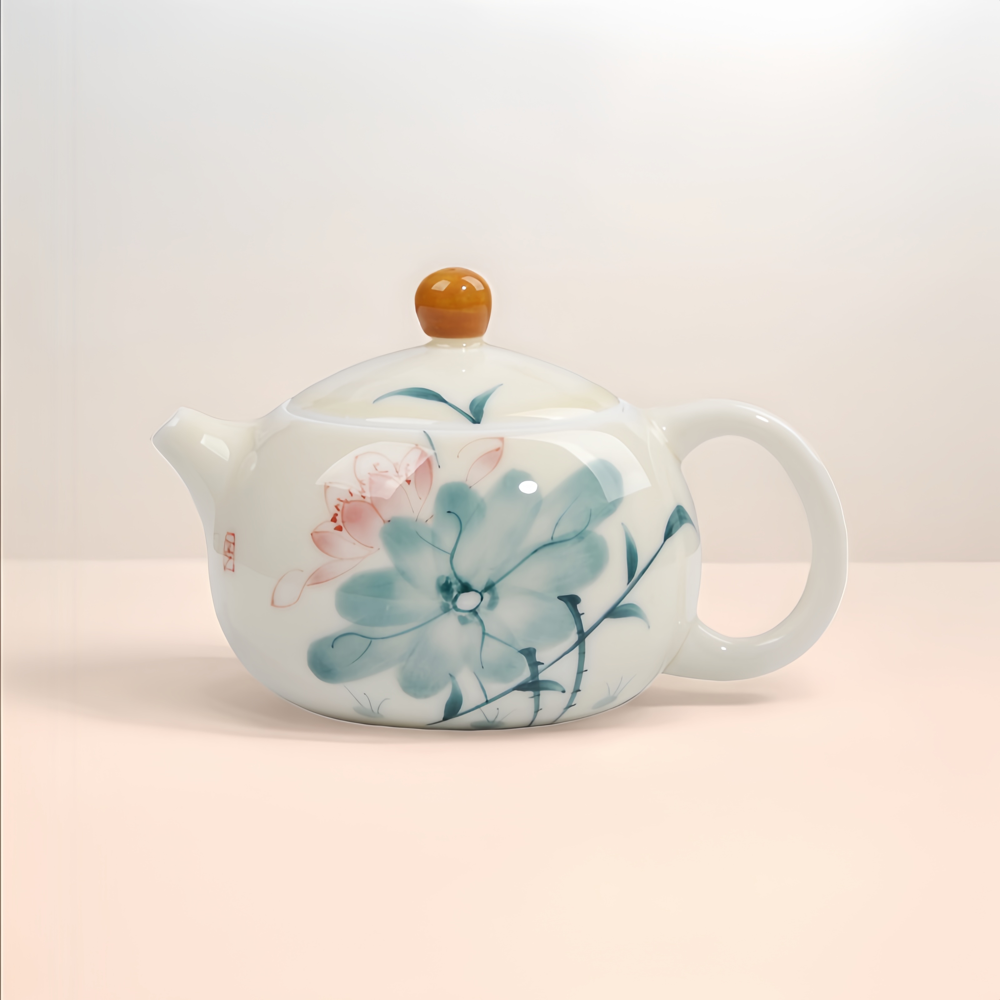 手绘荷花西施茶壶陶瓷泡茶壶一人饮一壶二杯个人专用功夫茶具套装