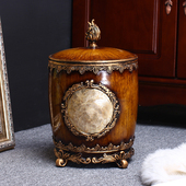 欧式 收纳桶工艺摆件圆形带盖垃圾篓纸篓 创意有盖垃圾桶客厅美式