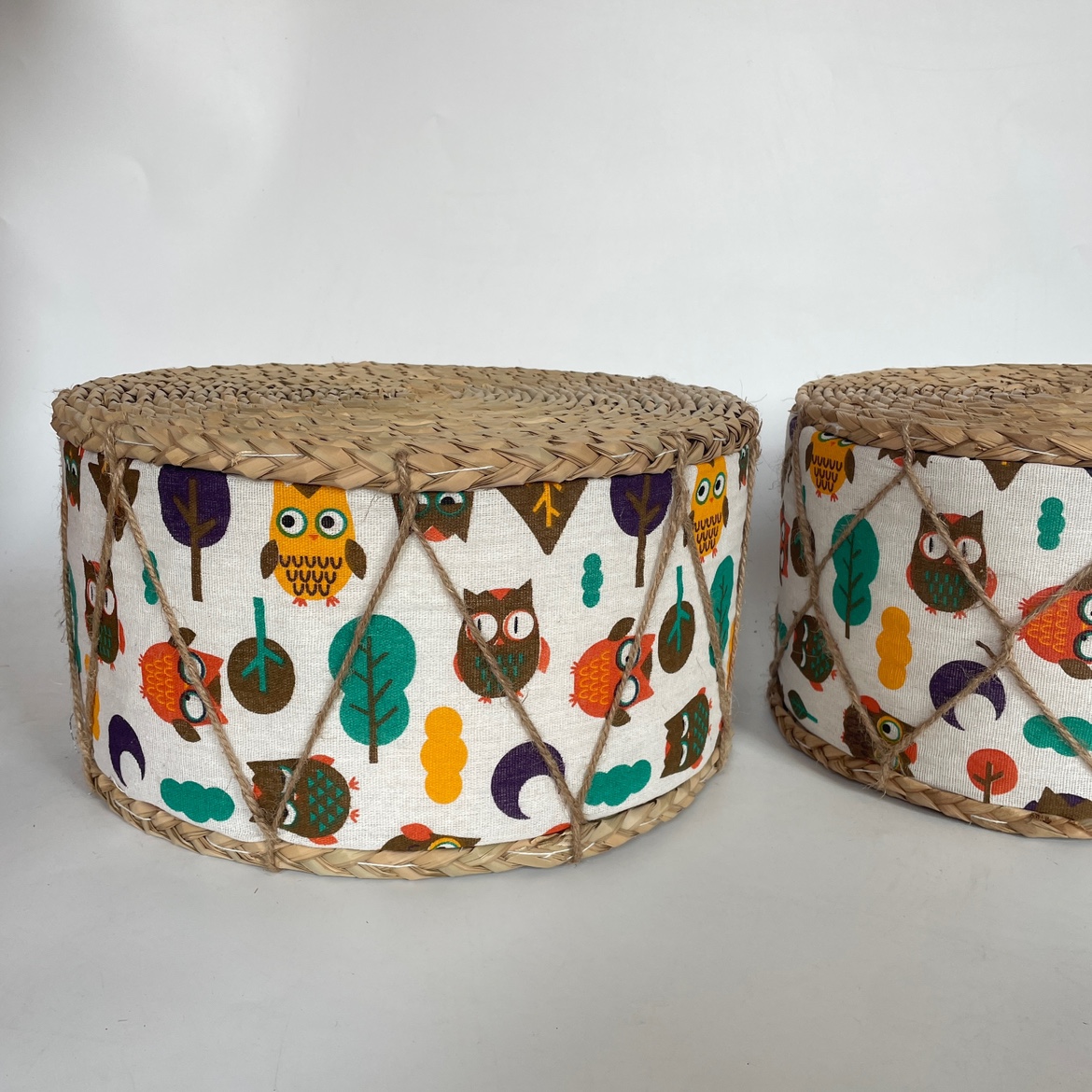 儿童简约手工蒲团坐垫卡通榻榻米草编布艺坐墩加厚圆形凳子桌子