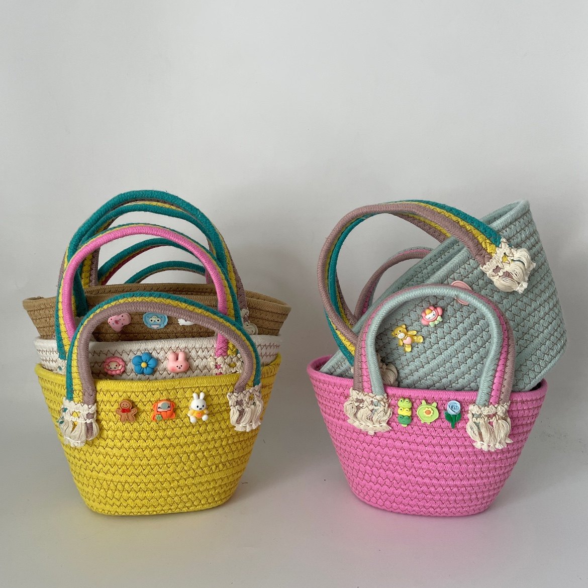 韩版潮流彩虹手拎女包伴手礼棉绳礼品篮编织手提包百搭沙滩斜挎包,箱包皮具/热销女包/男包,通用款女包,淘宝优惠券,粉丝福利购,淘宝优惠卷