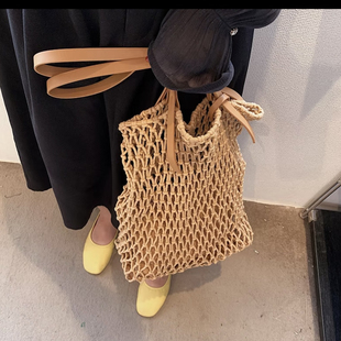 棉线镂空手工编织包包草编单肩包ins夏天海滩度假沙滩包