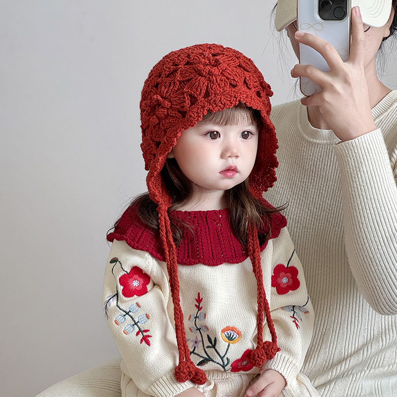 儿童帽子冬天毛线帽韩版洋气手工编织帽宝宝加厚保暖护耳帽防风帽