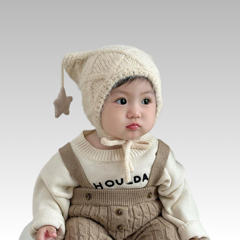 宝宝帽子冬天毛线帽韩版男女童婴幼儿可爱星星加厚保暖针织护耳帽