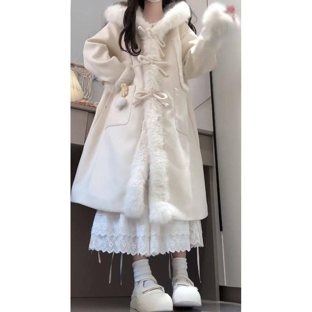 漂亮高级感气质加厚白色毛呢外套女冬季新款小个子中长款呢子大衣