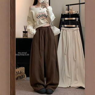 胖MM遮肉显瘦裤 大码 秋冬高腰垂坠感灯芯绒阔腿裤 女装 子 休闲弯刀裤